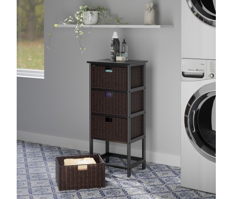 Omaha Storage Rack with 4 Foldable Corn Husk Baskets, Black and Chocolate