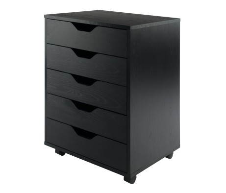 Halifax 5-Drawer Mobile Storage Cabinet, for Home Office, Bedroom, 26', Black