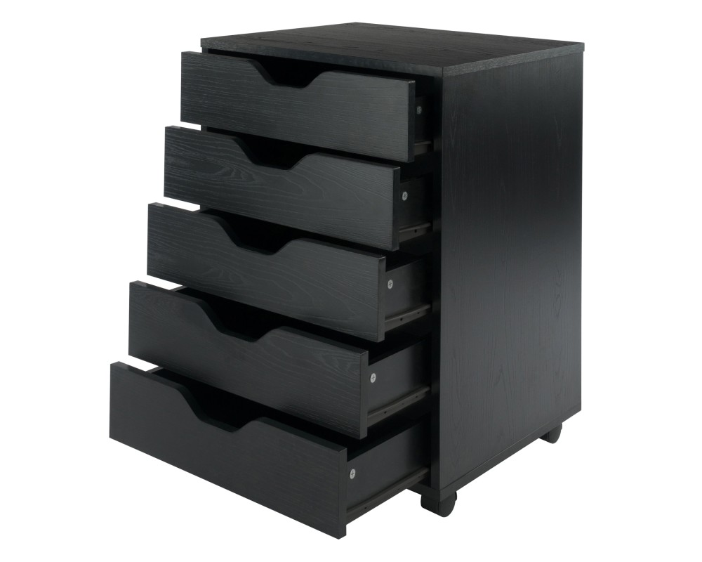 Halifax 5-Drawer Mobile Storage Cabinet, for Home Office, Bedroom, 26', Black