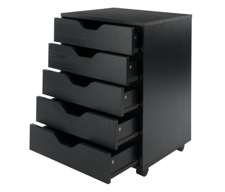 Halifax 5-Drawer Mobile Storage Cabinet, for Home Office, Bedroom, 26', Black