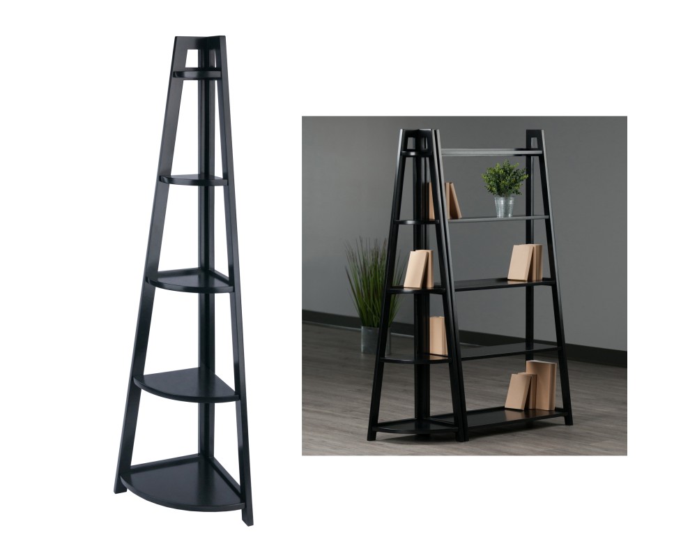 Adam 5-Tier A-Frame Corner Shelf, Black