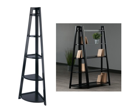 Adam 5-Tier A-Frame Corner Shelf, Black