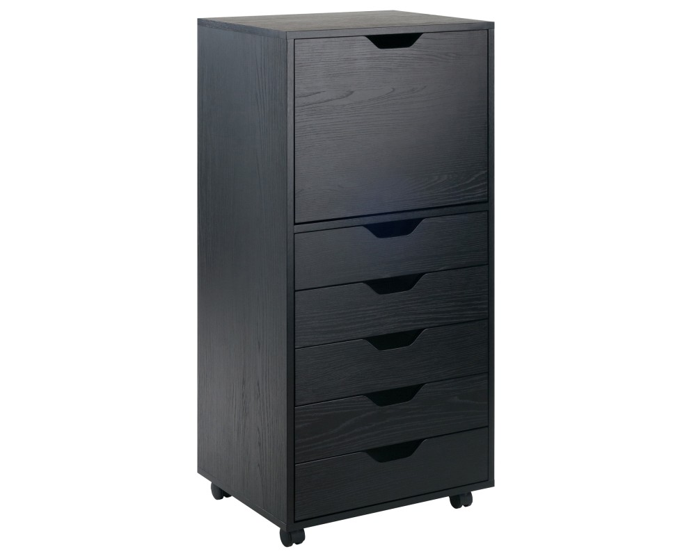 Halifax 5 Drawer High Mobile Storage Cabinet, for Living Room, Home Office, Black