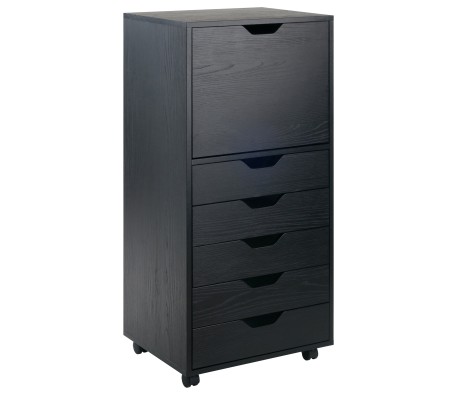 Halifax 5 Drawer High Mobile Storage Cabinet, for Living Room, Home Office, Black