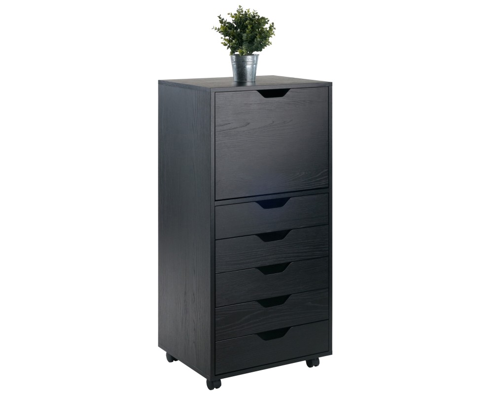 Halifax 5 Drawer High Mobile Storage Cabinet, for Living Room, Home Office, Black