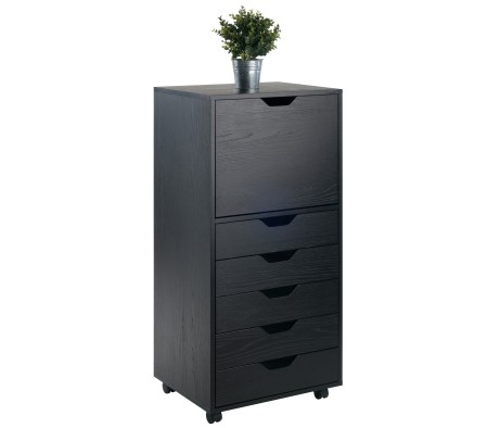 Halifax 5 Drawer High Mobile Storage Cabinet, for Living Room, Home Office, Black