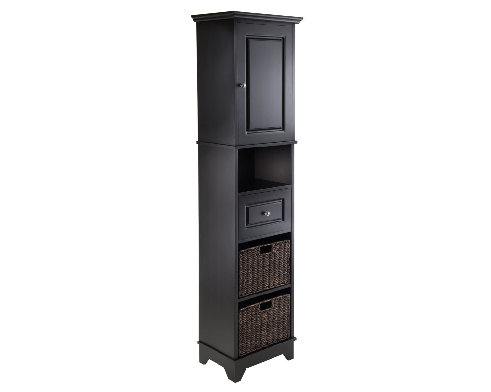Wyatt 3-Pc Storage Cabinet with 2 Foldable Corn Husk Baskets, Black and Chocolate