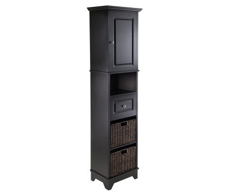 Wyatt 3-Pc Storage Cabinet with 2 Foldable Corn Husk Baskets, Black and Chocolate