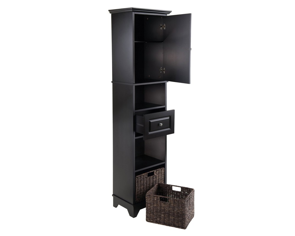 Wyatt 3-Pc Storage Cabinet with 2 Foldable Corn Husk Baskets, Black and Chocolate