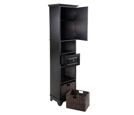 Wyatt 3-Pc Storage Cabinet with 2 Foldable Corn Husk Baskets, Black and Chocolate