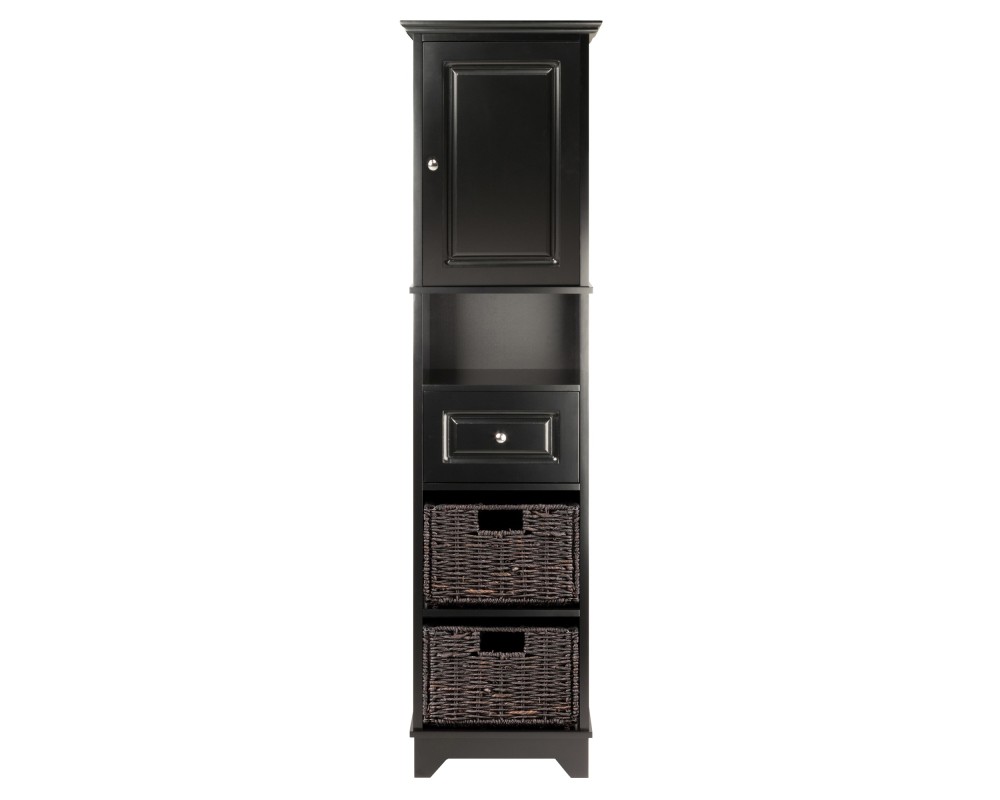 Wyatt 3-Pc Storage Cabinet with 2 Foldable Corn Husk Baskets, Black and Chocolate