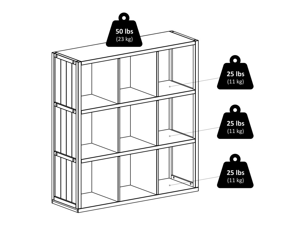 Timothy 7-Pc 3x3 Storage Shelf with 6 Foldable Fabric Baskets, Black and Chocolate