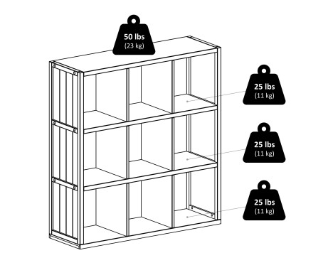 Timothy 7-Pc 3x3 Storage Shelf with 6 Foldable Fabric Baskets, Black and Chocolate