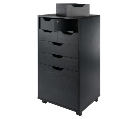 Halifax Bins & Drawers High Mobile Storage Cabinet, for Living Room, Home Office, Black
