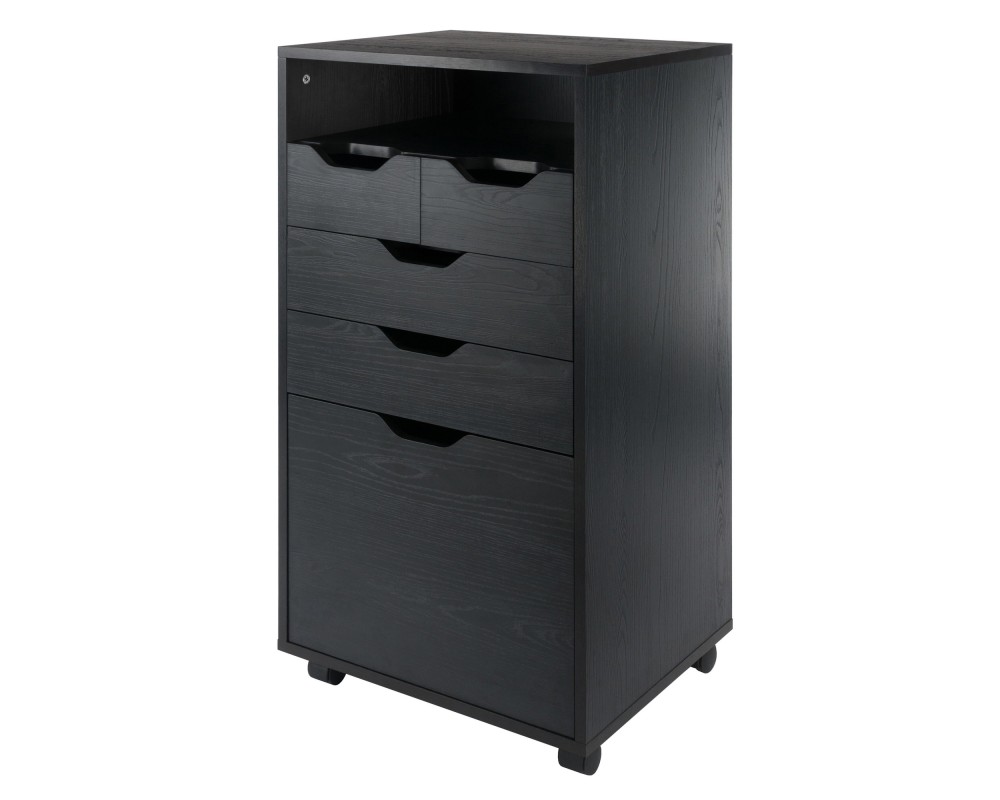 Halifax Bins & Drawers High Mobile Storage Cabinet, for Living Room, Home Office, Black