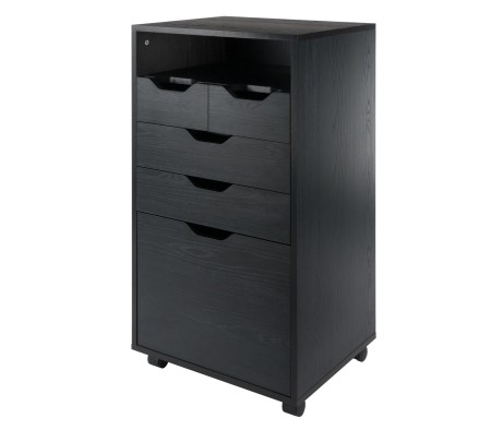 Halifax Bins & Drawers High Mobile Storage Cabinet, for Living Room, Home Office, Black