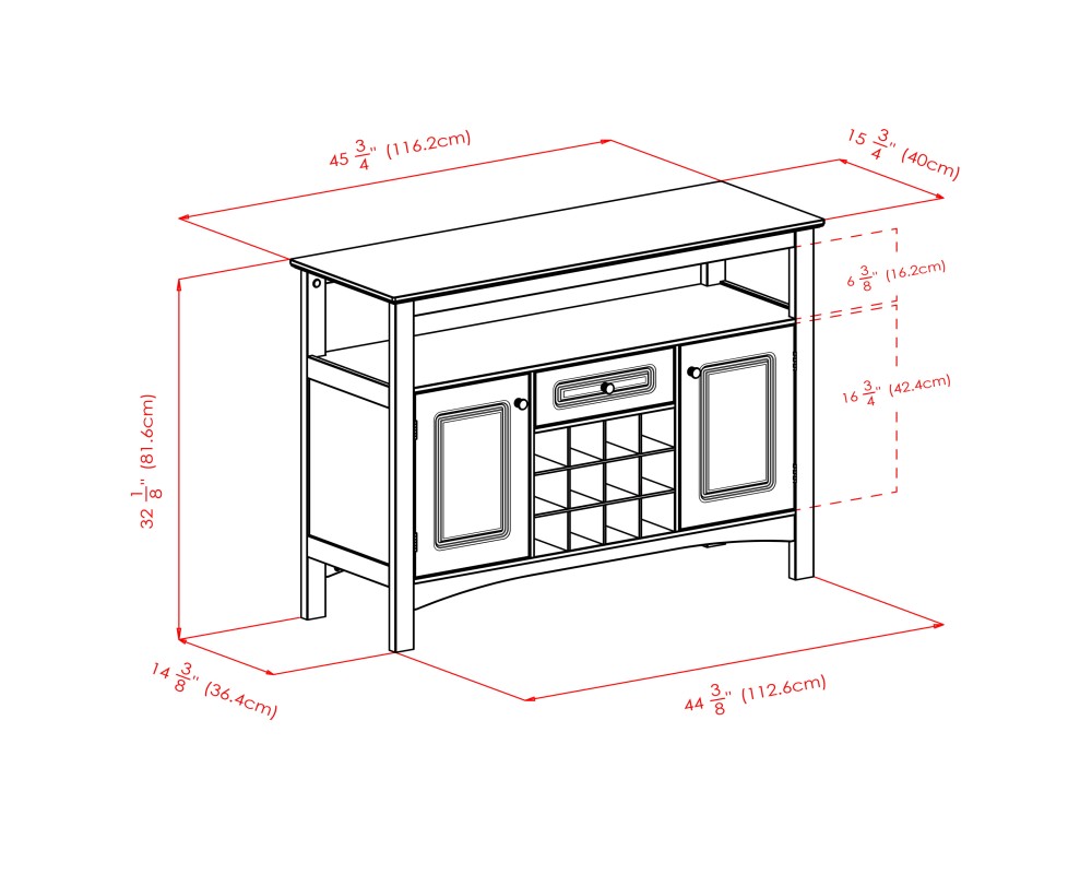 Jasper Buffet Wine Cabinet, 46' Wide, 32' High, Black