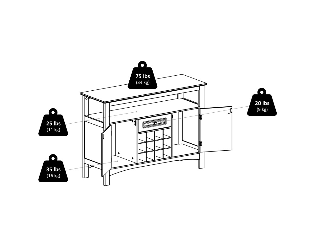 Jasper Buffet Wine Cabinet, 46' Wide, 32' High, Black