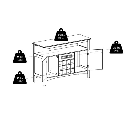 Jasper Buffet Wine Cabinet, 46' Wide, 32' High, Black