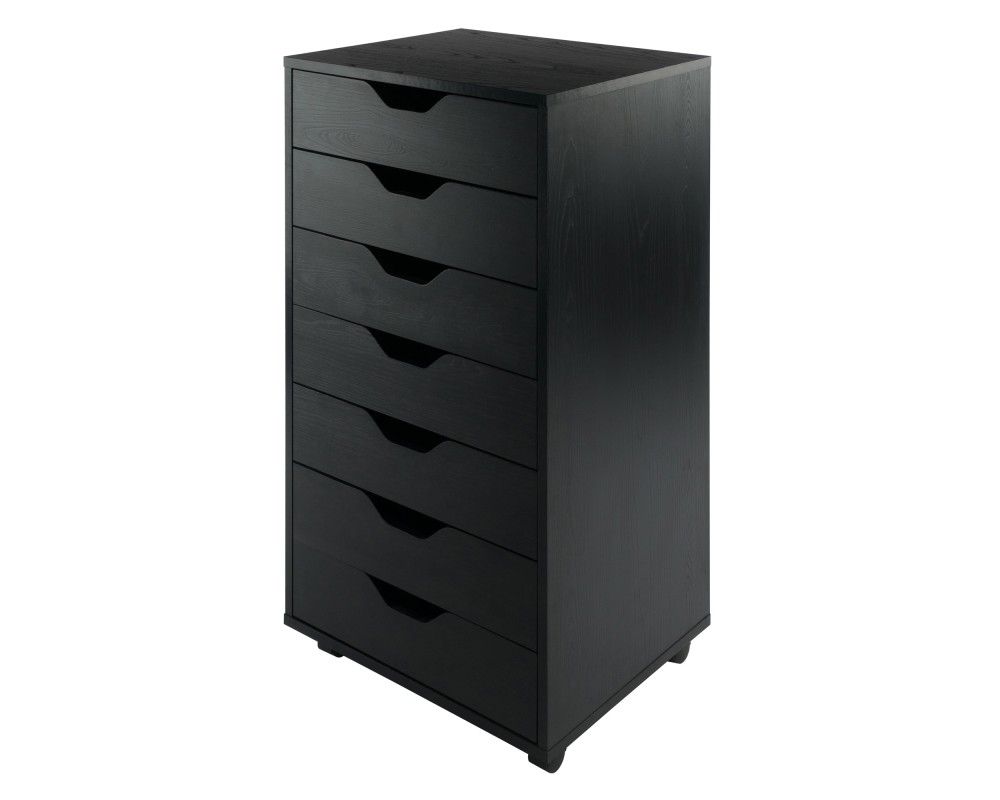 Halifax 7 Drawer High Mobile Storage Cabinet, for Living Room, Home Office, Black