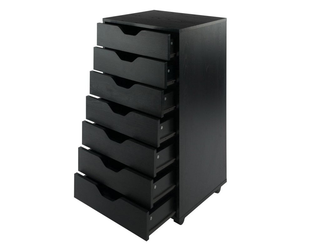 Halifax 7 Drawer High Mobile Storage Cabinet, for Living Room, Home Office, Black