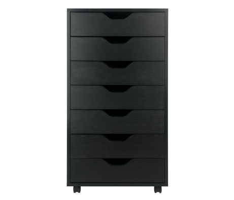 Halifax 7 Drawer High Mobile Storage Cabinet, for Living Room, Home Office, Black