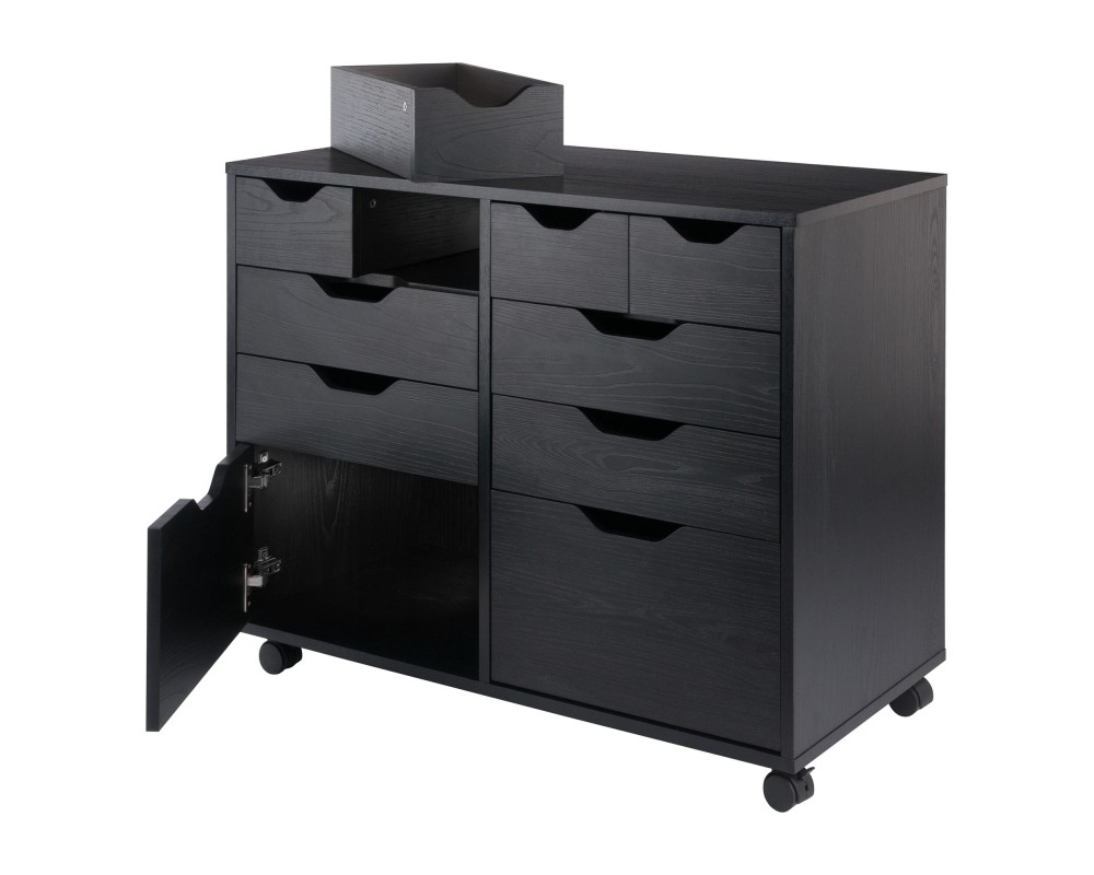Halifax Bins & Drawers Multi-Storage Wide Mobile Cabinet, Black