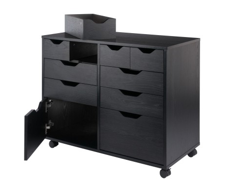 Halifax Bins & Drawers Multi-Storage Wide Mobile Cabinet, Black