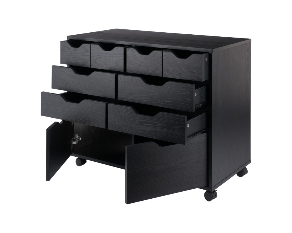 Halifax Bins & Drawers Multi-Storage Wide Mobile Cabinet, Black