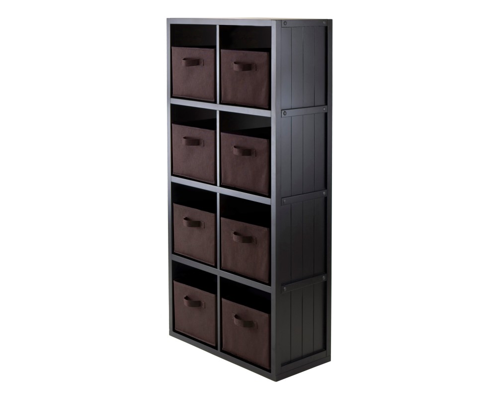 Timothy 9-Pc 4x2 Storage Shelf with 8 Foldable Fabric Baskets, Black and Chocolate