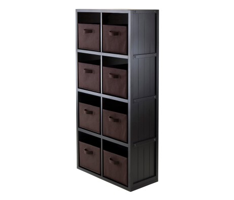 Timothy 9-Pc 4x2 Storage Shelf with 8 Foldable Fabric Baskets, Black and Chocolate