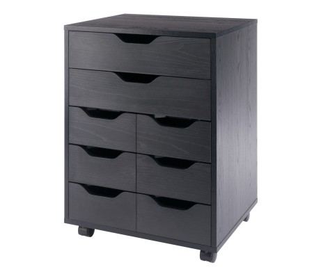 Norfolk Cabinet with 2 Drawers, 6 Bins, Black Finish