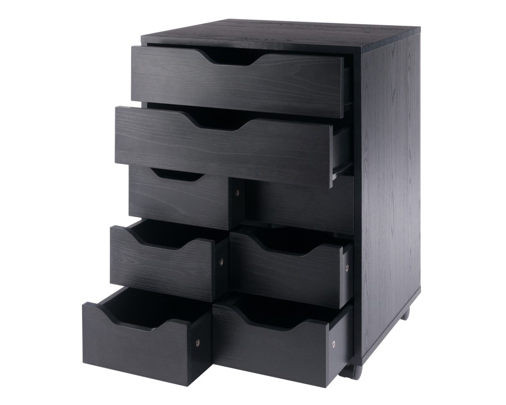 Norfolk Cabinet with 2 Drawers, 6 Bins, Black Finish