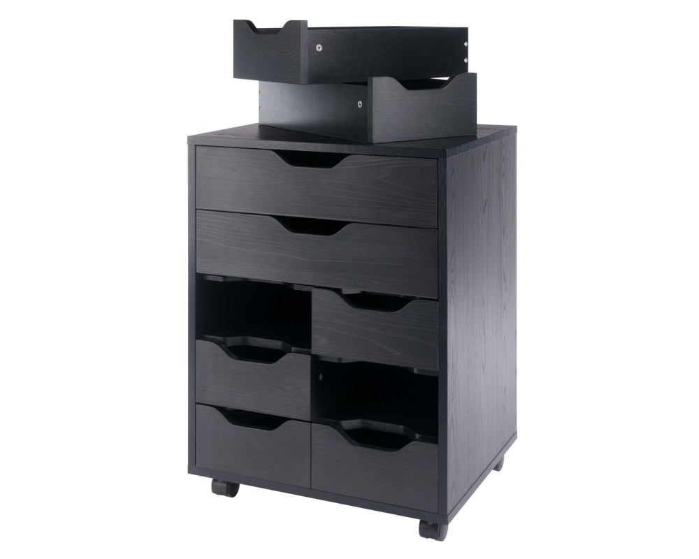 Norfolk Cabinet with 2 Drawers, 6 Bins, Black Finish