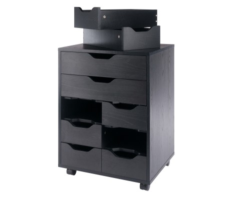 Norfolk Cabinet with 2 Drawers, 6 Bins, Black Finish