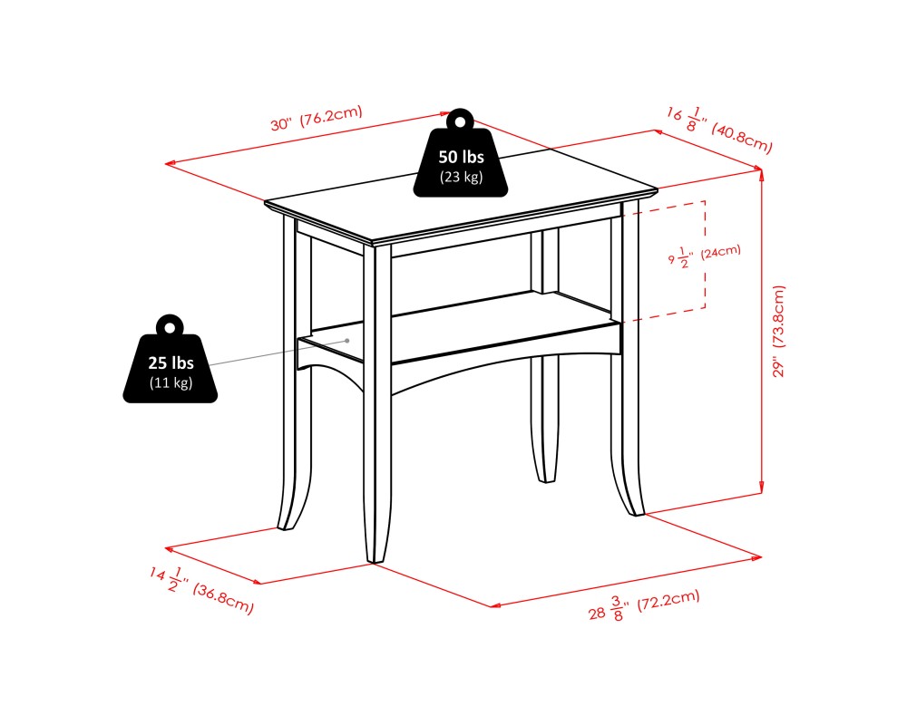 Camden Console Table, 29' High, 30' Wide, Coffee