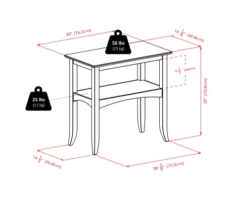 Camden Console Table, 29' High, 30' Wide, Coffee