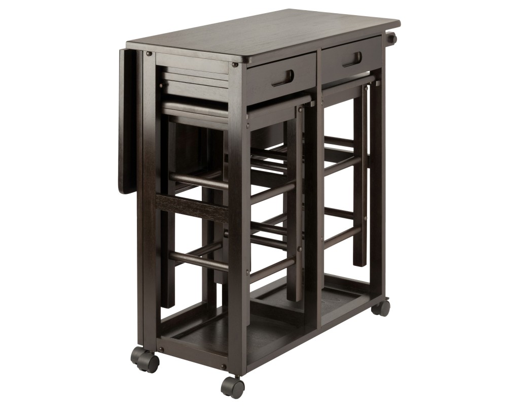 Suzanne Kitchen Space-Saver Table Set with 2 Tuck-Away Stools, 33' Tall, 29' Long, 30' Wide, Coffee