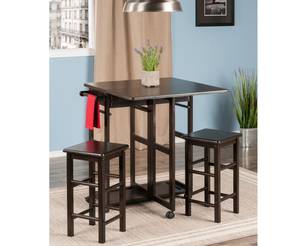 Suzanne Kitchen Space-Saver Table Set with 2 Tuck-Away Stools, 33' Tall, 29' Long, 30' Wide, Coffee