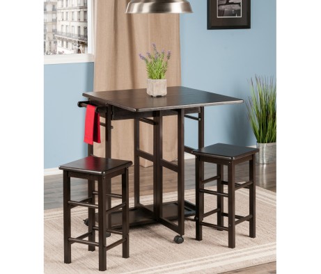Suzanne Kitchen Space-Saver Table Set with 2 Tuck-Away Stools, 33' Tall, 29' Long, 30' Wide, Coffee
