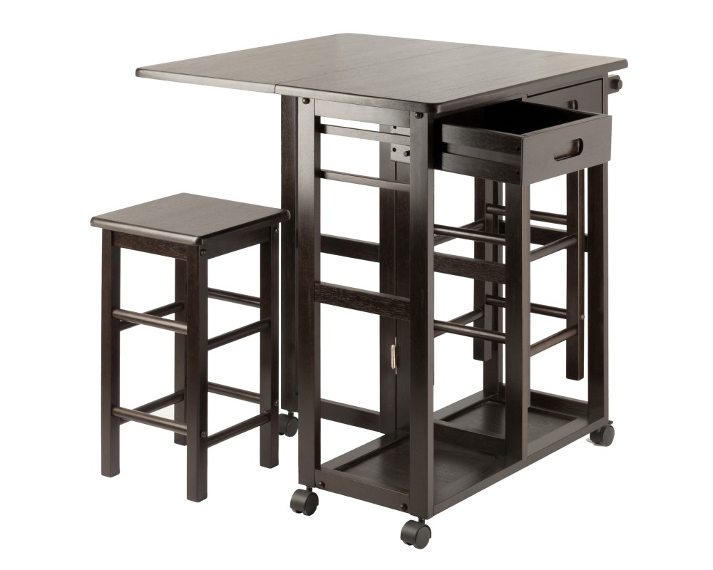 Suzanne Kitchen Space-Saver Table Set with 2 Tuck-Away Stools, 33' Tall, 29' Long, 30' Wide, Coffee