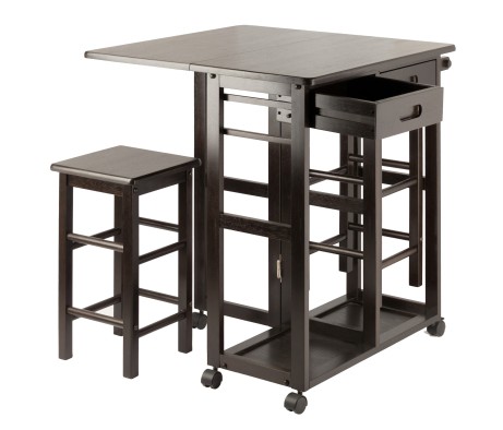 Suzanne Kitchen Space-Saver Table Set with 2 Tuck-Away Stools, 33' Tall, 29' Long, 30' Wide, Coffee