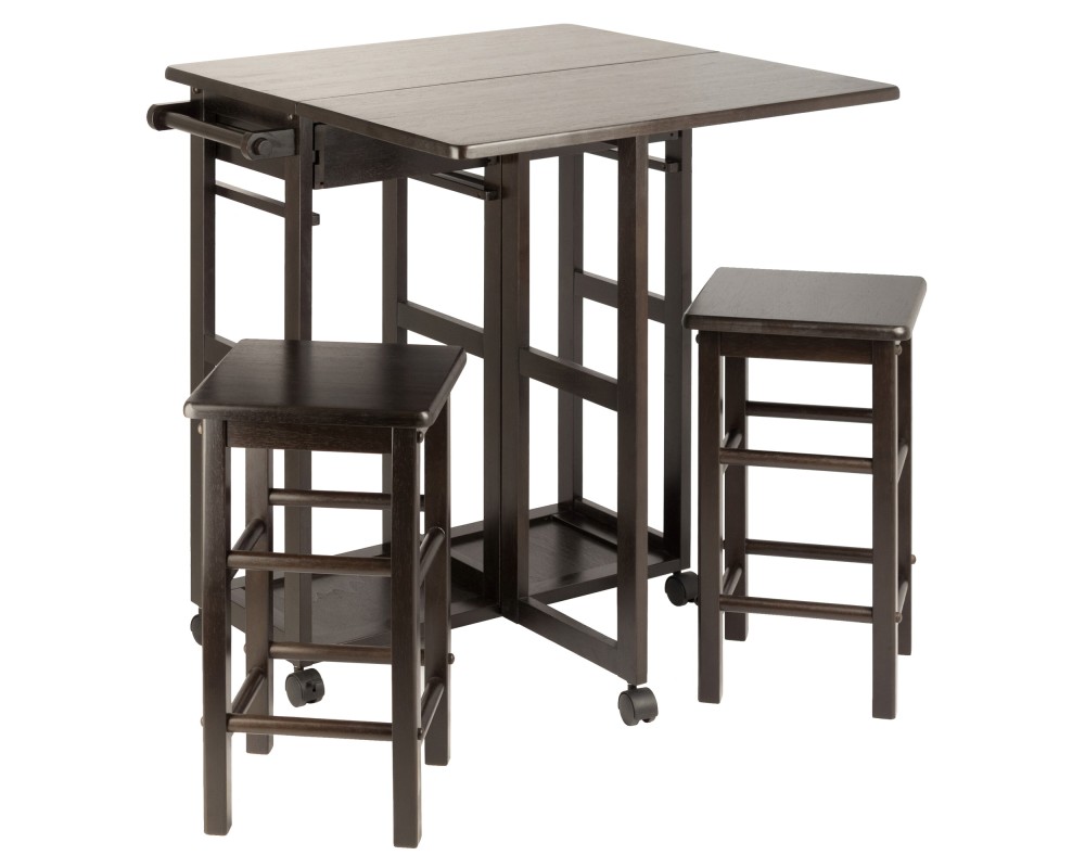 Suzanne Kitchen Space-Saver Table Set with 2 Tuck-Away Stools, 33' Tall, 29' Long, 30' Wide, Coffee