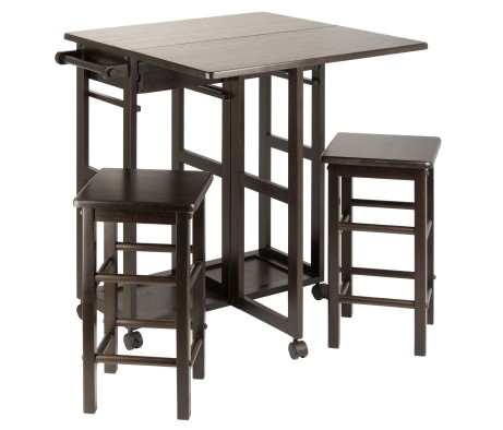 Suzanne Kitchen Space-Saver Table Set with 2 Tuck-Away Stools, 33' Tall, 29' Long, 30' Wide, Coffee