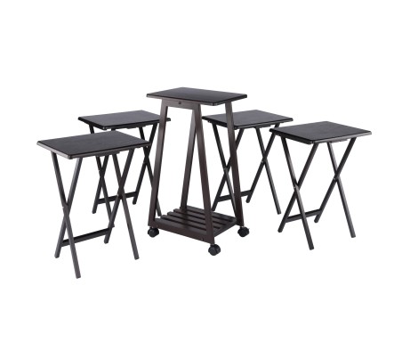 Adriel Snack Table Set with 4 Tables and Rolling Storage Stand, 34' High, Coffee