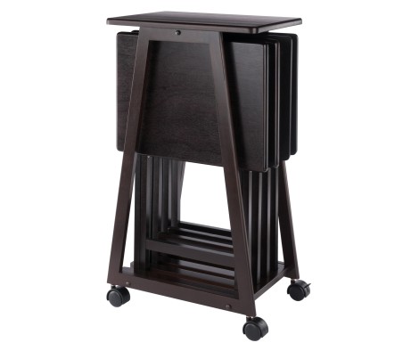 Adriel Snack Table Set with 4 Tables and Rolling Storage Stand, 34' High, Coffee