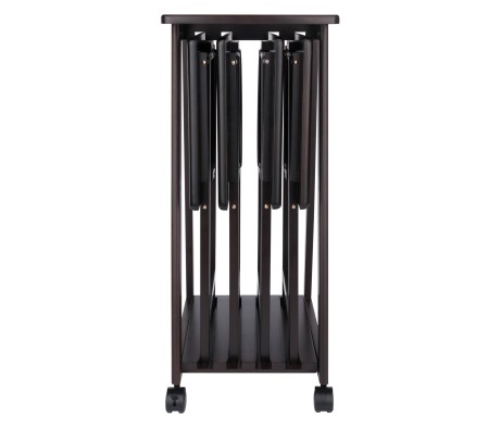 Adriel Snack Table Set with 4 Tables and Rolling Storage Stand, 34' High, Coffee