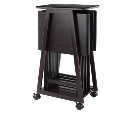 Adriel Snack Table Set with 4 Tables and Rolling Storage Stand, 34' High, Coffee