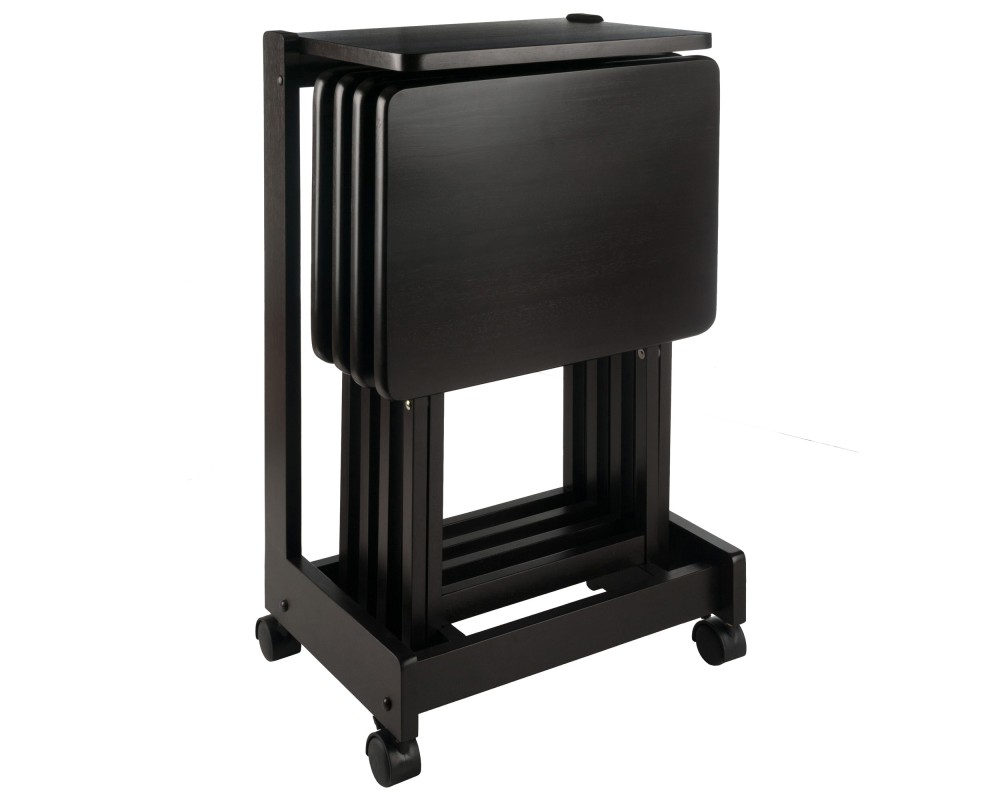 Brienda Snack Table Set with Storage Rack/Stand/ Serving Cart, 32' High, Coffee