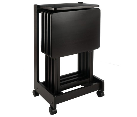 Brienda Snack Table Set with Storage Rack/Stand/ Serving Cart, 32' High, Coffee